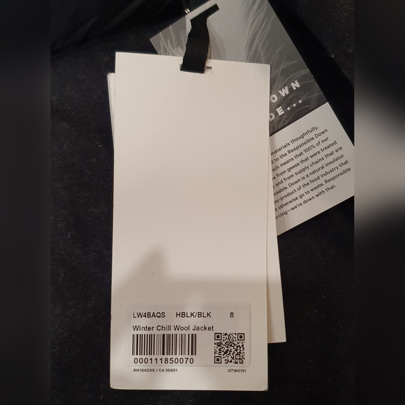 NWT Lululemon Winter Chill Wool jacket, black, size 8 - Picture 6 of 10